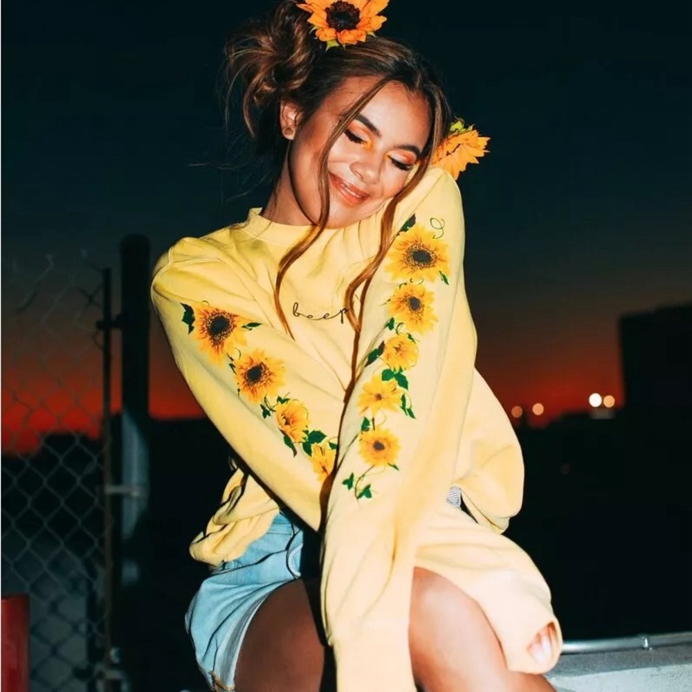 Adelaine Morin Beep Bop Yellow Floral Sweatshirt